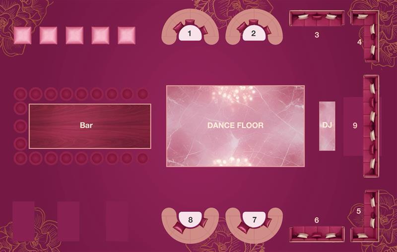 Laila Lounge dance club map with bar
